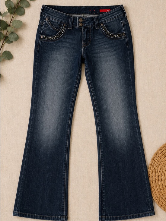 X2 Denim - X2 Denim Embellished Bootcut Jeans Women’s Size 10 Dark Wash Double Button